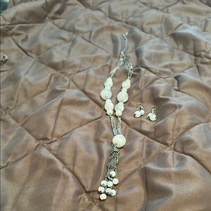 Elegant Silver and White bead Necklace and Earring Set